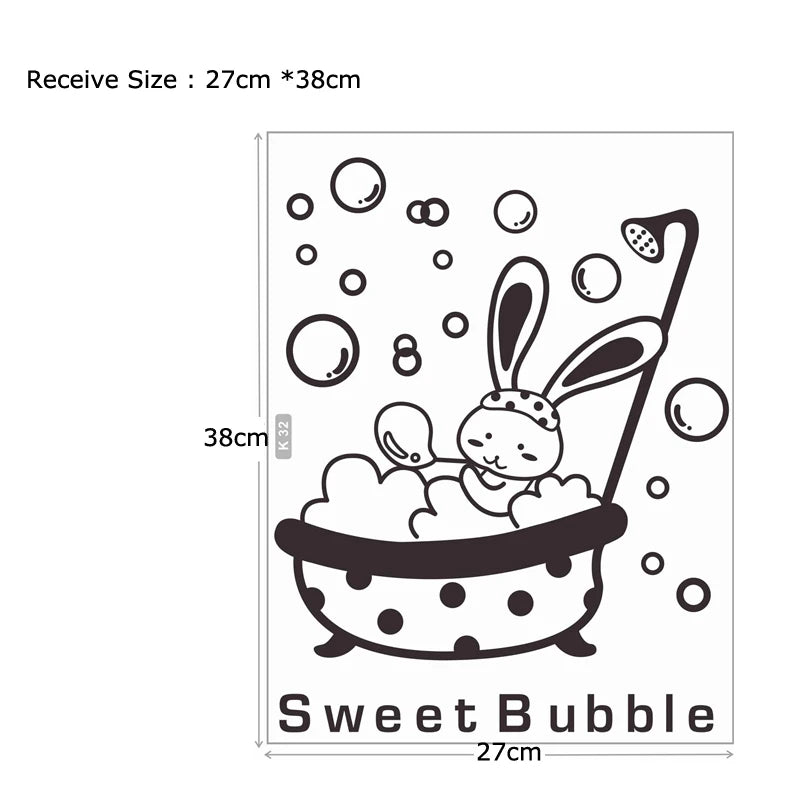 【IKE】Shower Glass Door Stickers Cartoon animal bunny sweet bubble Wall Sticker Cute Waterproof baby Bathroom Decor Wall Art Decals size 27x38 k23