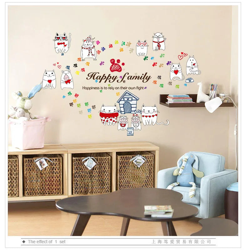 【IKE】Very cute cartoon cat wall sticker PVC Material DIY wall decals For Kids room bedroom kindergarten wall decoration sticker size 50x70 sk7058