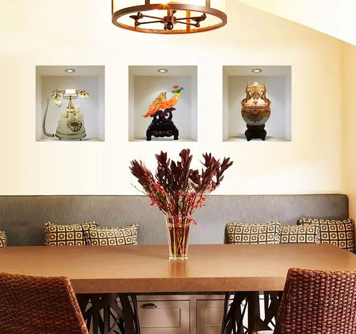 Chinese ceramic vase vinyl 3D wall stickers wall decals home decoration for living room adesivo de parede posters wall sticker size 30x33 z-004