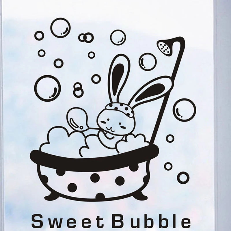 【IKE】Shower Glass Door Stickers Cartoon animal bunny sweet bubble Wall Sticker Cute Waterproof baby Bathroom Decor Wall Art Decals size 27x38 k23