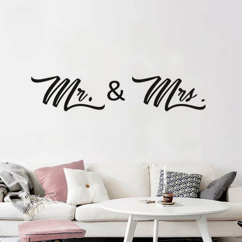 【BestGO】1Pc PVC Wall Stickers Mr. & Mrs. Wall Sticker Removable DIY Decal For Living Room Home Wedding Decor size 30x60 dzr2022