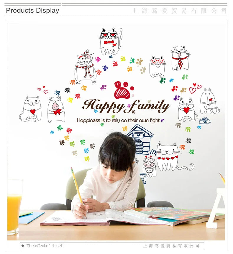 【IKE】Very cute cartoon cat wall sticker PVC Material DIY wall decals For Kids room bedroom kindergarten wall decoration sticker size 50x70 sk7058