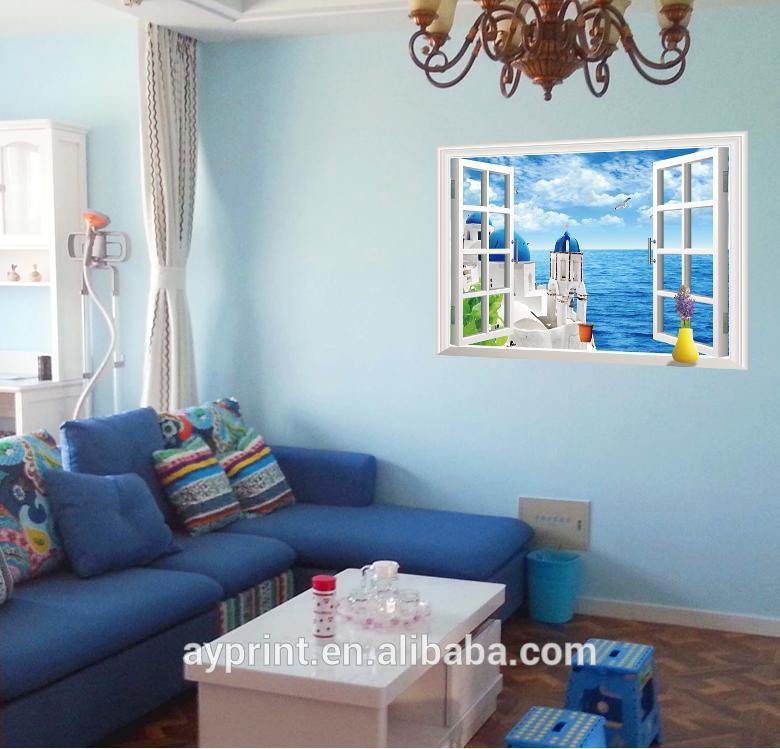 New AY9234C Aegean Sea fake wall sticker pvc windows landscape green removable wall stickers 3D Sticker