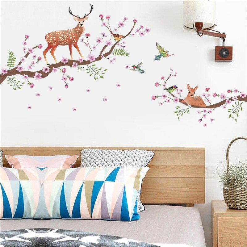 JM7357 Branch Sika Deer Removable Wall Sticker