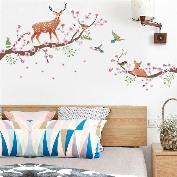 JM7357 Branch Sika Deer Removable Wall Sticker