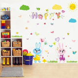 XL8208 cartoon love rabbit butterfly wall birds chicks flower wall stickers for kids rooms bathroom decor wall decals poster