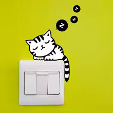 Cartoon Cute Lovely Black Cat Sleep Socket Switch Stickers Vinyl Room Home Decor Removable Wall Decals Self-adhesive Mural