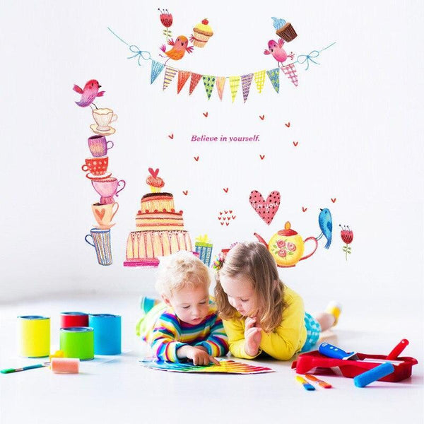 ABC1062 Hand-painted Bird Cartoon Wall Sticker - Multi