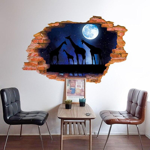 xl8309 3D stickers Moon Starry Giraffe broken wall stickers For Home decor Study Dormitory Decoration decals Removable Sticker poster