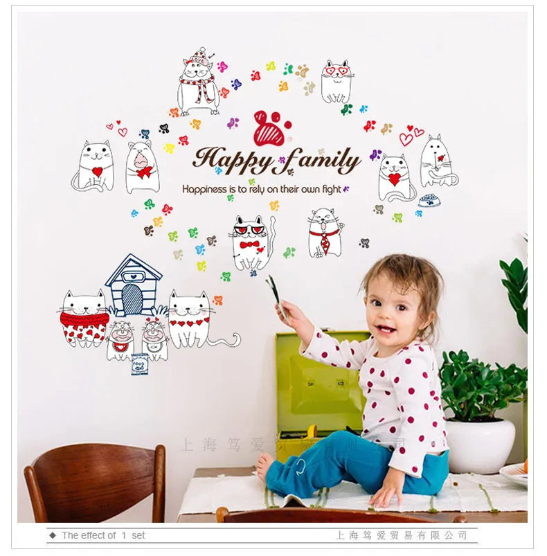 【IKE】Very cute cartoon cat wall sticker PVC Material DIY wall decals For Kids room bedroom kindergarten wall decoration sticker size 50x70 sk7058