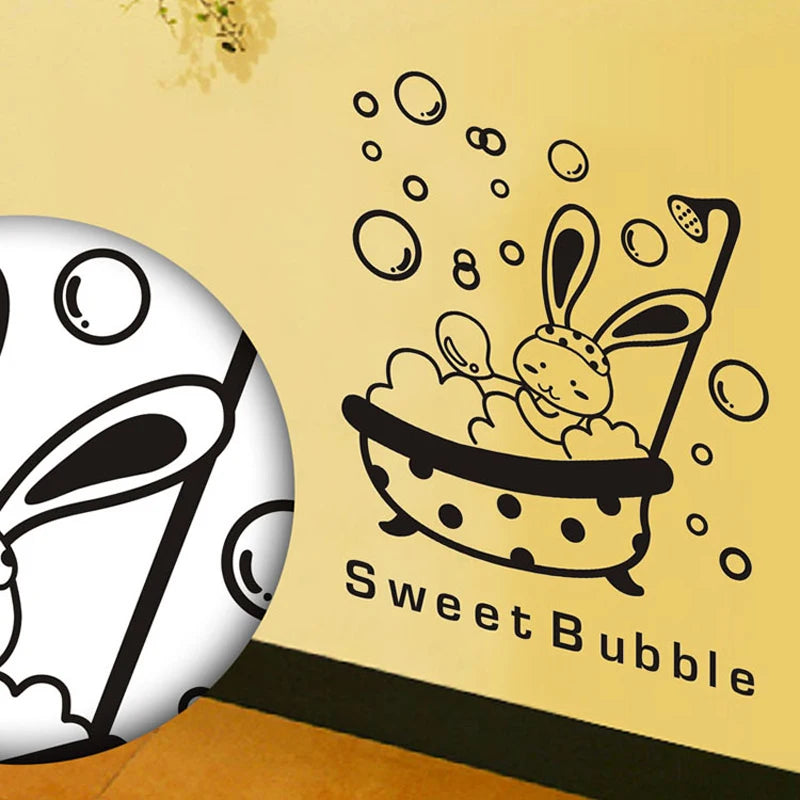 【IKE】Shower Glass Door Stickers Cartoon animal bunny sweet bubble Wall Sticker Cute Waterproof baby Bathroom Decor Wall Art Decals size 27x38 k23