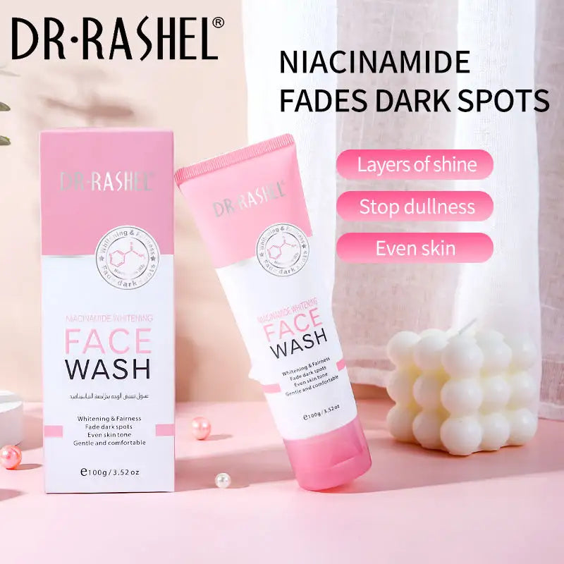 DR RASHEL Niacinamide Whitening Fade Dark Spots Face Wash | Brightening Lightening Facial Clean, 100g