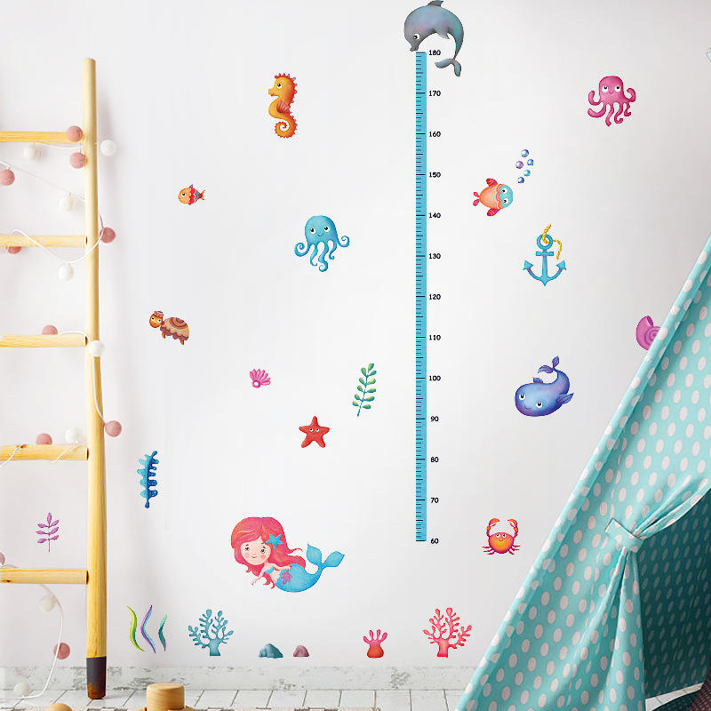 Kids Height Sticker Undersea Mermaid Wall Decal for Children's Room Kindergarten Entrance Door Decorative Height Measuring Ruler size 50x70 sk7197