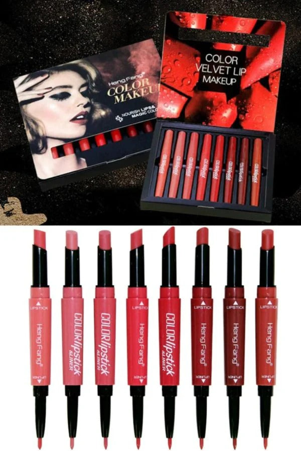 Pack Of 8  2-In-1 Matte Lipstick And Lip Liner Set, Waterproof Long Lasting Makeup Lipliner Pen Set for Women