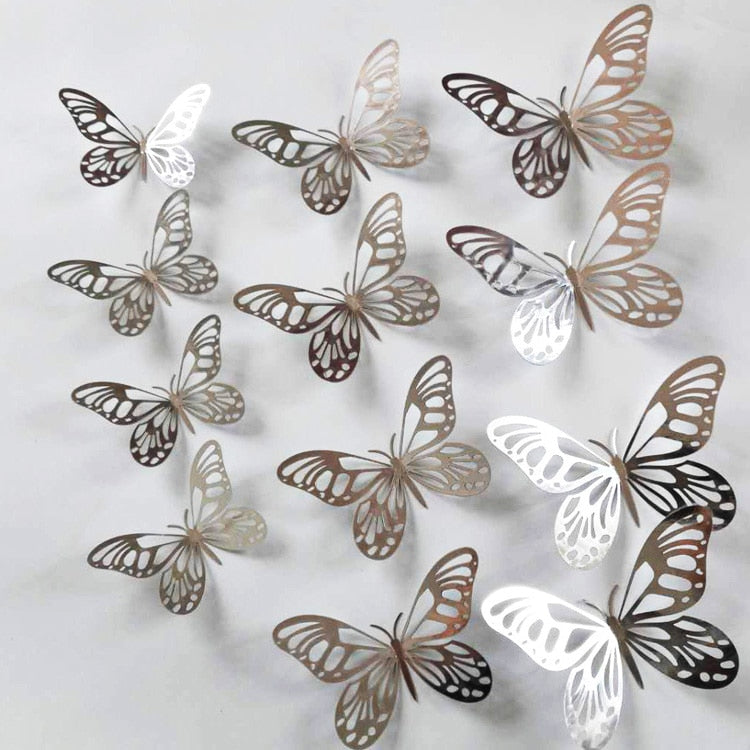 3D Gold Wall Stickers Butterfly Wall Sticker Metal Hollow 3D Butterfly Fridge Stickers Home Party Wedding Decor 12pcs  btsrdkw8c-9
