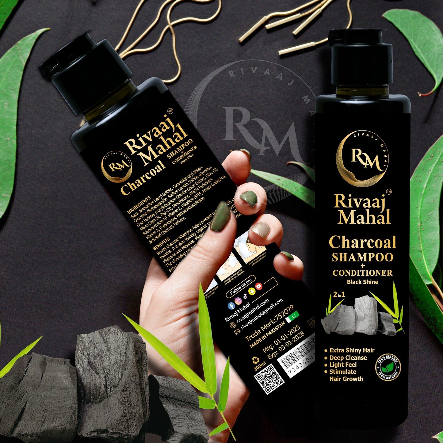 Rivaaj Mahal Charcoal Shampoo + Conditioner [200ml] | Black Shine