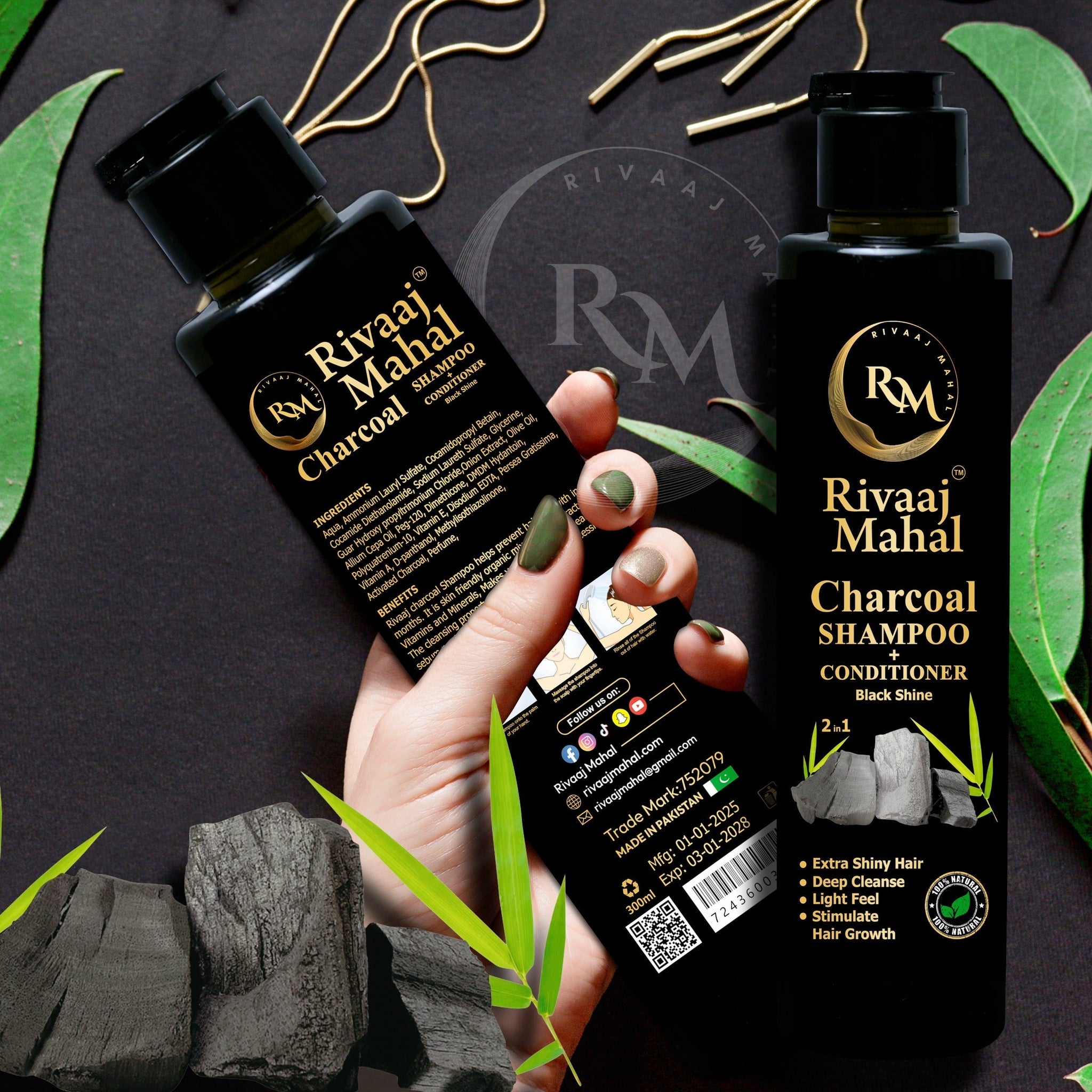 Rivaaj Mahal Charcoal Shampoo + Conditioner [200ml] | Black Shine