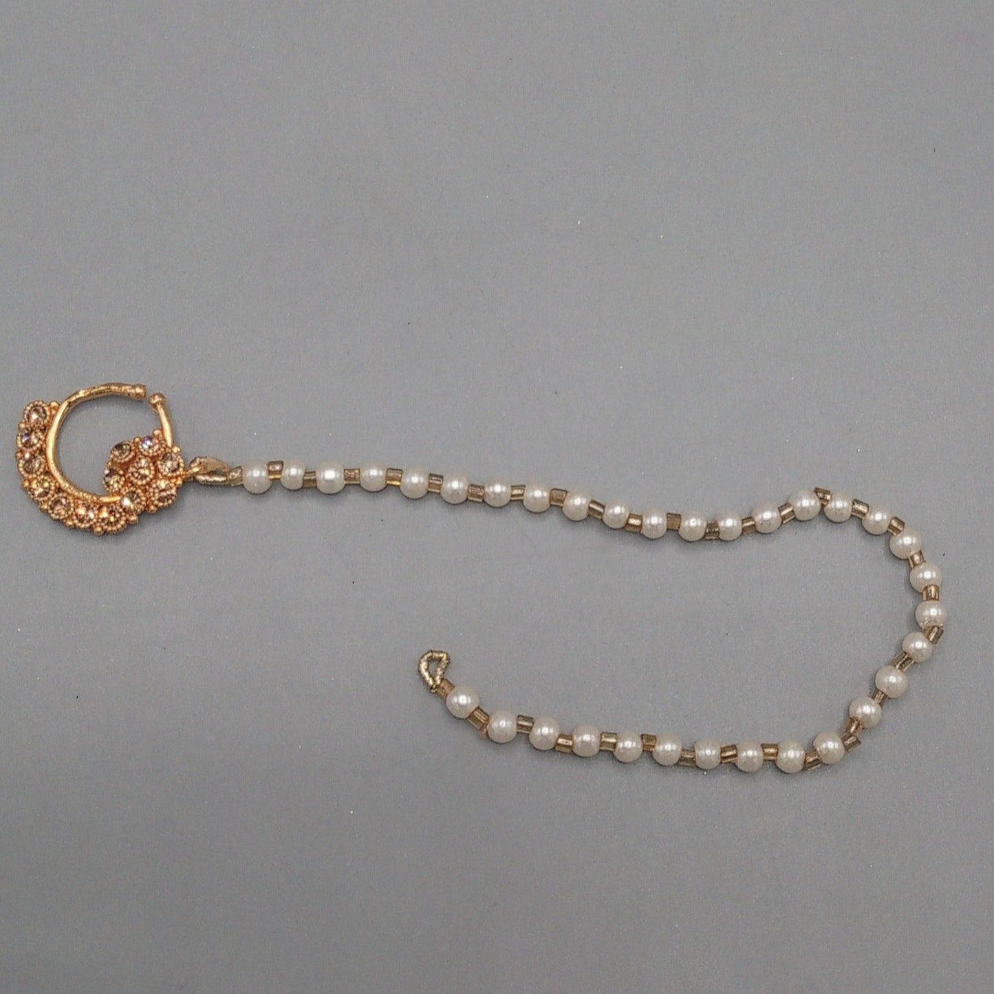 Golden Nose Nath one line With White perals For Women/Girls.