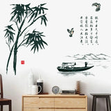 painting landscape boat bamboo wall stickers