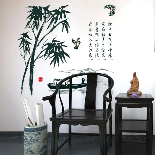 painting landscape boat bamboo wall stickers