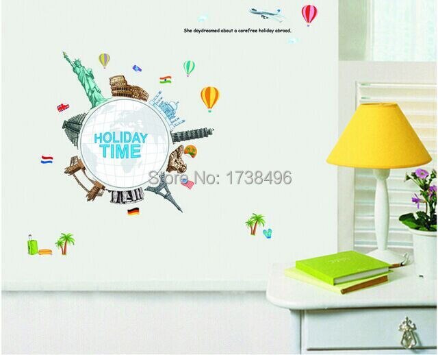 JM7260 Wrold Travel Vinyl wall sticker decal art Global Village bedroom Kids Room Wall Decor