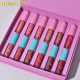 Set 12 Lip Gloss Kevin&amp;Coco, nuante de rosu si rose, cutie dreptunghiulara, 26.5x16.5x2.2 cm, 200 g, multicolor