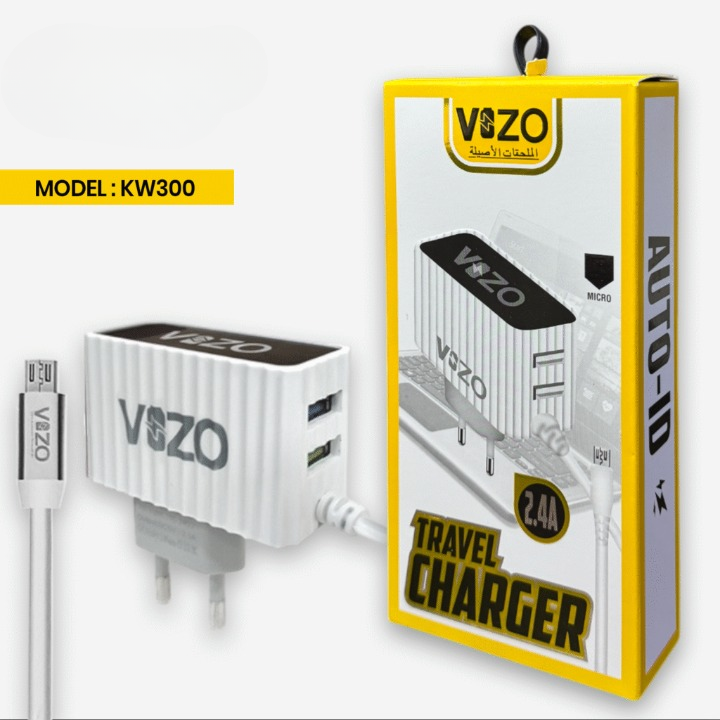 Kw300 2.4A Fast Travel Charger | Android Phone Charger with Data Cable -KW300 – Dual USB Wall Charger with Built-in Micro USB Cable - Charger For Mobile Phone