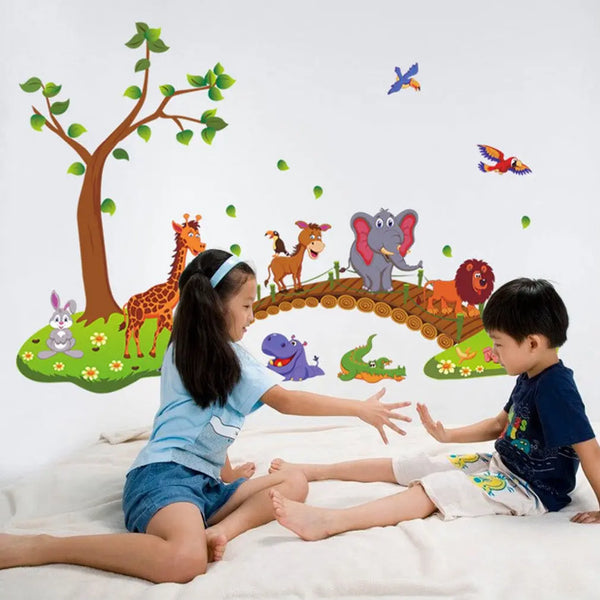 Jungle Animals Bridge PVC Wall Stickers ay9245