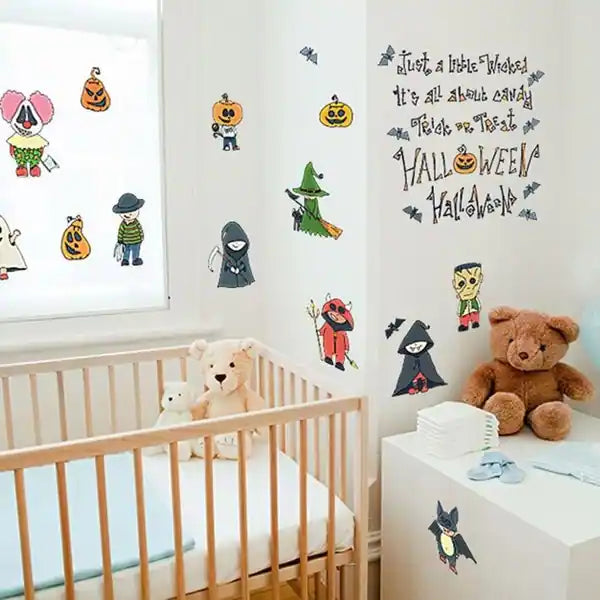 Kawaii Cartoon Halloween PVC Wall Stickers For Kids Bedrooms Window Background size 50x70 sk7123