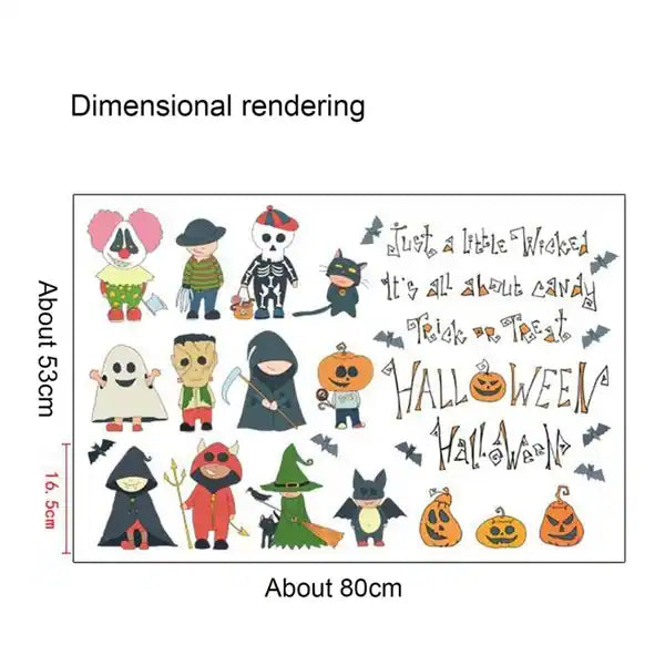 Kawaii Cartoon Halloween PVC Wall Stickers For Kids Bedrooms Window Background size 50x70 sk7123