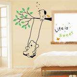 LP wholesale cartoon Winnie swing three generations removable decorative wall stickers for children's room  size 60x90cm TC979A