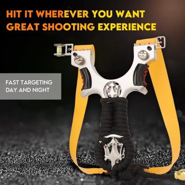 The Ultimate Slingshot Lot Imported Full Stainless Steel Body Laser Slingshot with Flat Rubber Band (Random design)