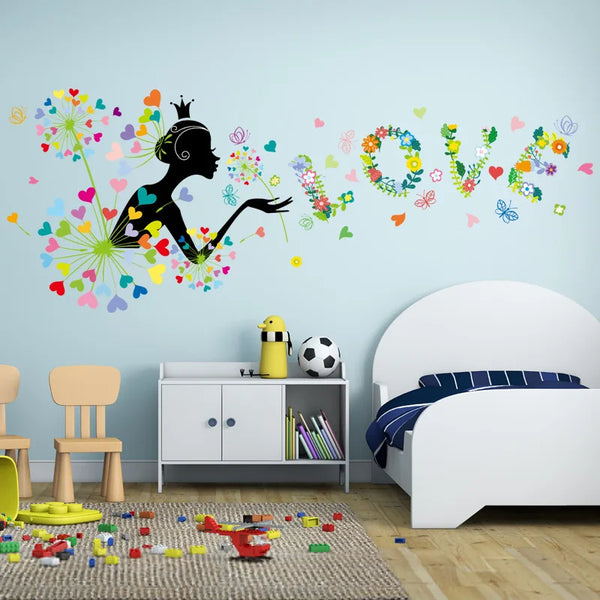 Loving heart Dandelion Girl wall stickers PVC Material Art wall poster for Living room bedroom kids room wall decoration sticker