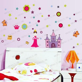 Ay7028 Wall Sticker Factory-Three Generations Large Wall Sticker Cartoon Castle Little Flower Princess AY7028