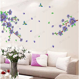 AY9190 Romantic Purple Flower DIY Removable Wall Stickers Living Room TVSofa Background Sweet Home Decor Mural Decal.