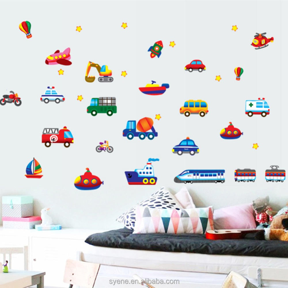 Cartoon Wall Stickers Cars Train Motor Wall Art Children Sticker Cute Cartoon Decorative DIY Art kids Sticker