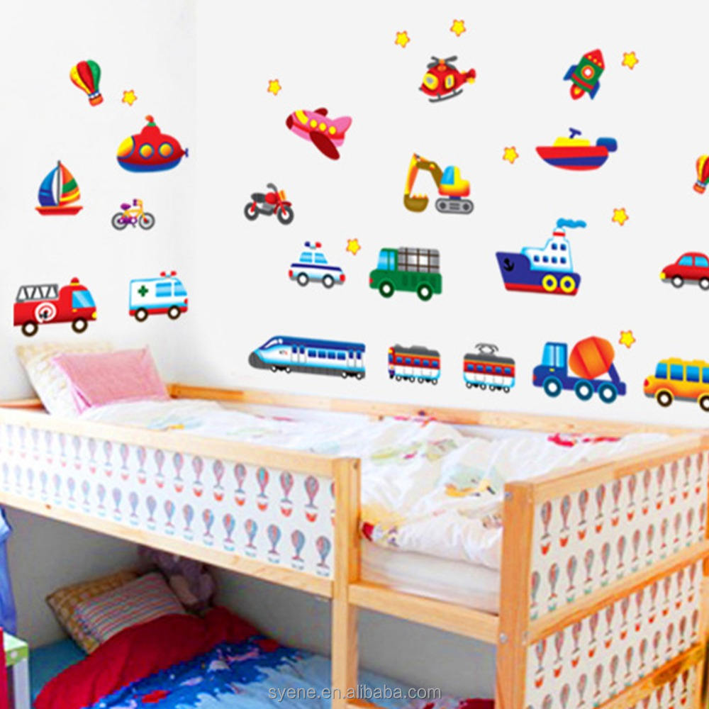 Cartoon Wall Stickers Cars Train Motor Wall Art Children Sticker Cute Cartoon Decorative DIY Art kids Sticker