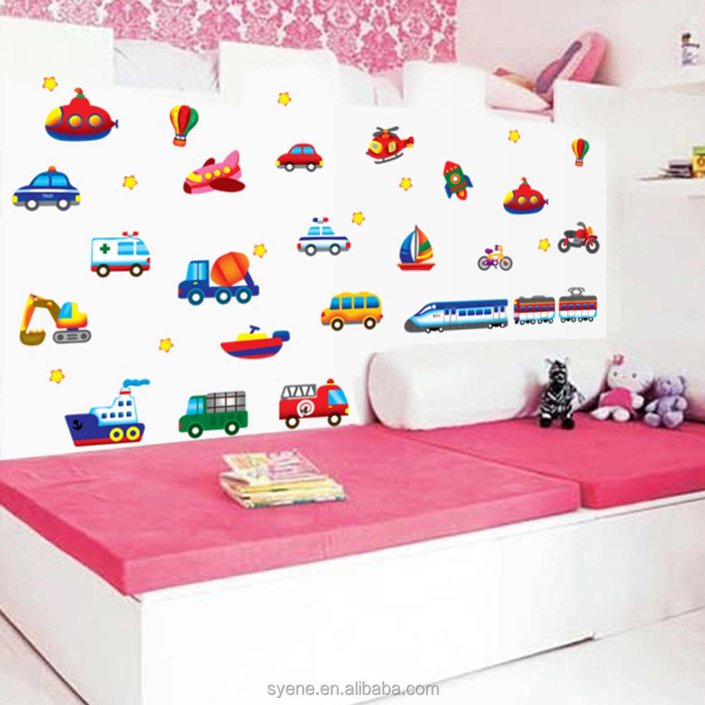 Cartoon Wall Stickers Cars Train Motor Wall Art Children Sticker Cute Cartoon Decorative DIY Art kids Sticker