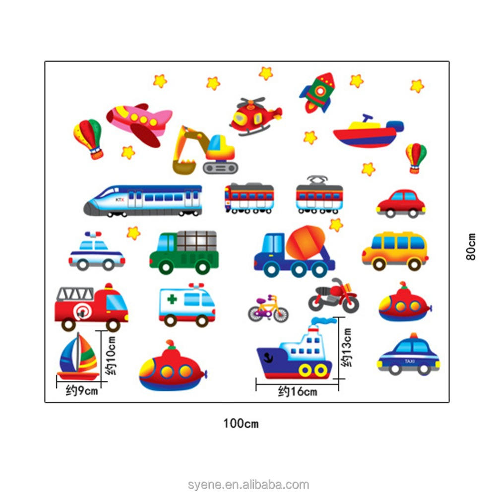 Cartoon Wall Stickers Cars Train Motor Wall Art Children Sticker Cute Cartoon Decorative DIY Art kids Sticker