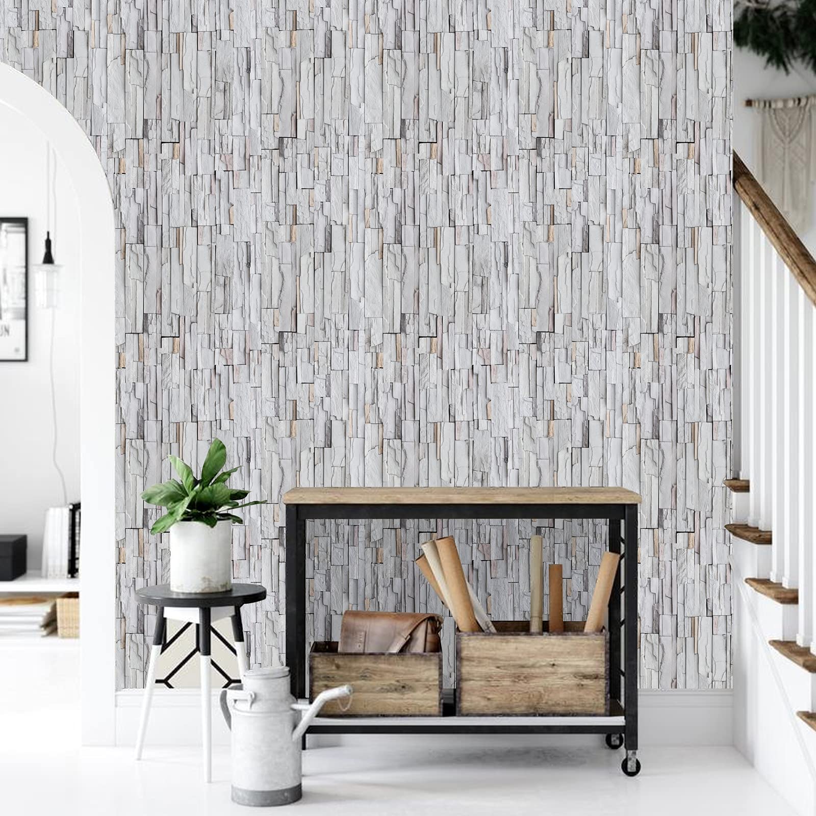 Gray Brick Wallpaper Peel and Stick Brick Contact Paper Self Adhesive Wallpaper Removable Wallpaper 3D Textured Faux Brick Wallpaper for Home Bedroom (45 x 845 cm), (332 inche x 18 inche)