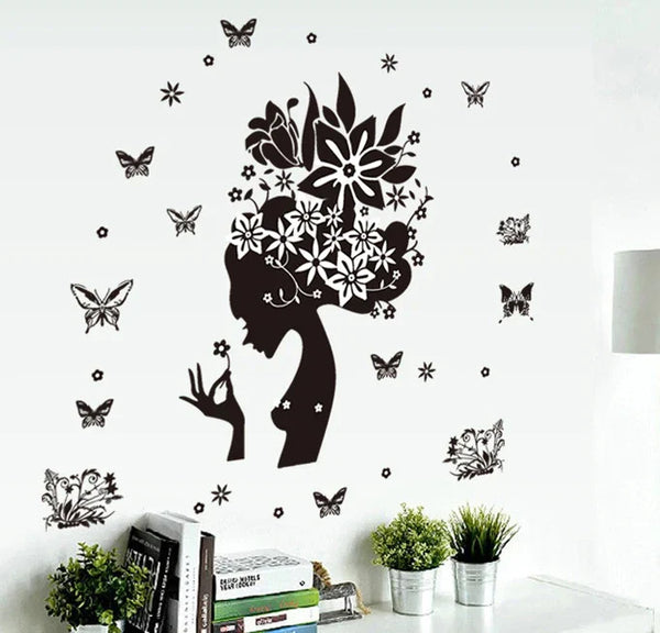 Butterfly and Woman Silhouette Decorative Sticker Home Living Room Sofa Background Removable Art Decor Mural Sticker Decal AY7184