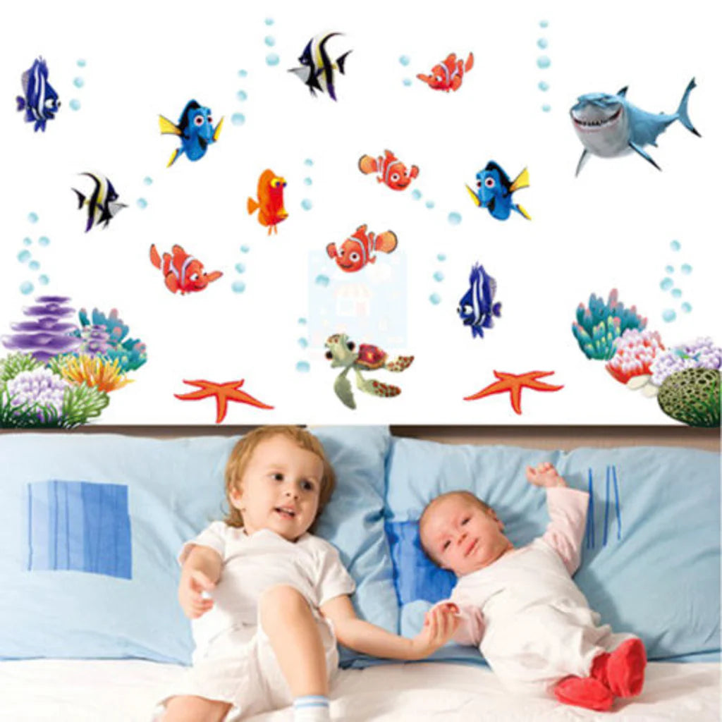Finding Nemo Shark Fish Bathroom Mural Wall Decals Decor Kids Fun Popular Fashion for Boys Girls Living Room size 45x60 ay617