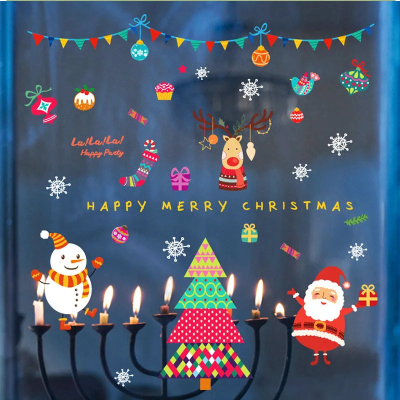 Christmas DIY Decoration Stickers Shop Glass Wall Stickers Shop Scene Festive Santa Christmas Tree