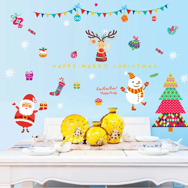 Christmas DIY Decoration Stickers Shop Glass Wall Stickers Shop Scene Festive Santa Christmas Tree