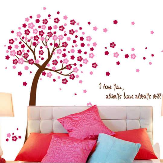 xl8047a  Removable Romantic Pink Peach Tree Wall Stickers Bedroom Living Room Sofa Entrance Decorations Environmentally Friendly Wall Sticker