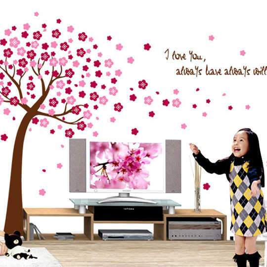 xl8047a  Removable Romantic Pink Peach Tree Wall Stickers Bedroom Living Room Sofa Entrance Decorations Environmentally Friendly Wall Sticker