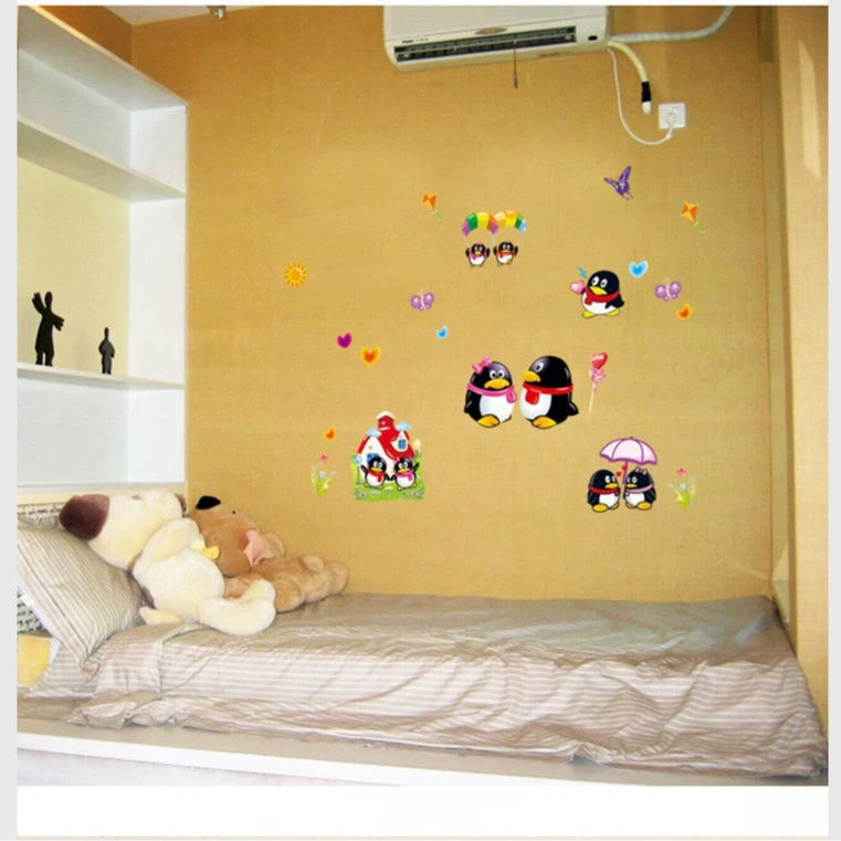 Cute penguin QQ bedroom living room bathroom children's room cute background wall sticker size 50x70 ay631