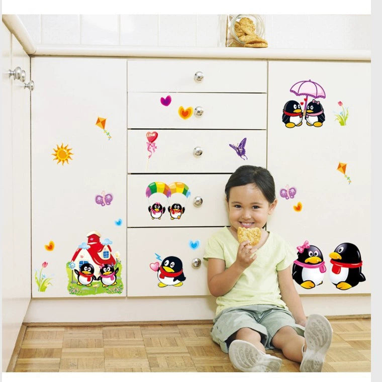 Cute penguin QQ bedroom living room bathroom children's room cute background wall sticker size 50x70 ay631