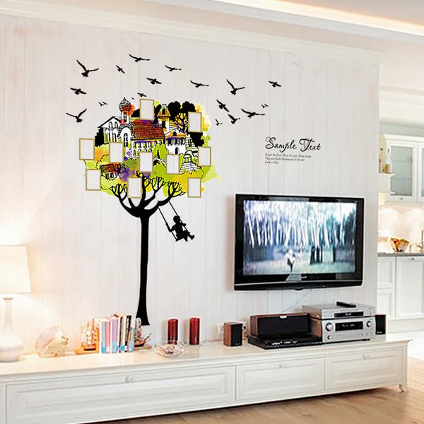 SK9210 Self-adhesive Wall Sticker Tree House Photo Frame Swing Living Room Bedroom Children's Room Kindergarten