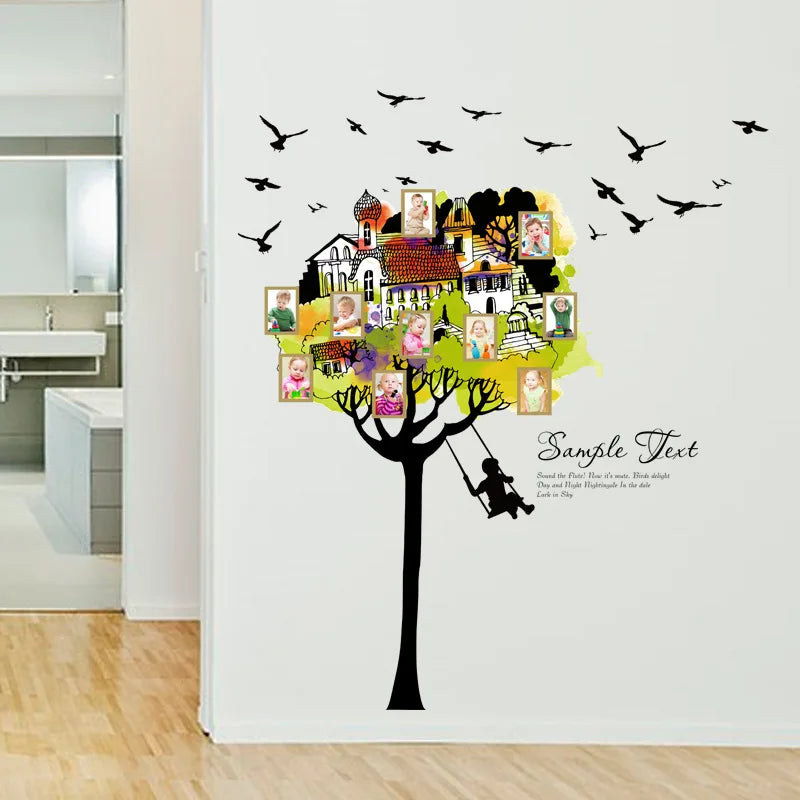 SK9210 Self-adhesive Wall Sticker Tree House Photo Frame Swing Living Room Bedroom Children's Room Kindergarten